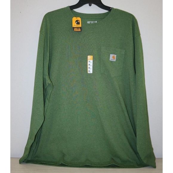 Carhartt Men's Sz 2XL Arborvitae Heather Green Loose Fit L/S Pocket T-Shirt - Picture 1 of 6